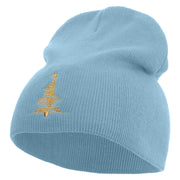 Gold Linear Christmas Trees Embroidered 8 inch Acrylic Short beanie - Lt-Blue OSFM