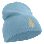 Gold Linear Christmas Trees Embroidered 8 inch Acrylic Short beanie - Lt-Blue OSFM