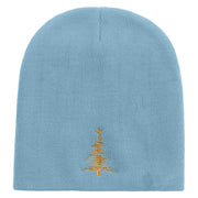 Gold Linear Christmas Trees Embroidered 8 inch Acrylic Short beanie - Lt-Blue OSFM