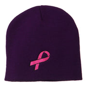 Pink Ribbon Breast Cancer Embroidered Short Beanie