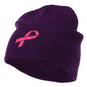 Pink Ribbon Breast Cancer Embroidered Short Beanie