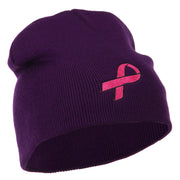 Pink Ribbon Breast Cancer Embroidered Short Beanie