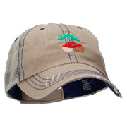 Chocolate Covered Cherry Embroidered Low Profile Special Cotton Mesh Cap - Khaki OSFM