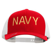 Licensed US Navy Embroidered Flexfit 2 Tone Mesh Cap - Red-White OSFM