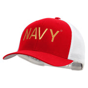 Licensed US Navy Embroidered Flexfit 2 Tone Mesh Cap - Red-White OSFM