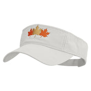 Autumn Leaves Embroidered Pro Style Cotton Twill Washed Visor - White OSFM