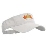 Autumn Leaves Embroidered Pro Style Cotton Twill Washed Visor - White OSFM