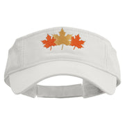 Autumn Leaves Embroidered Pro Style Cotton Twill Washed Visor - White OSFM