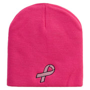 Pink Ribbon Breast Cancer Embroidered Short Beanie