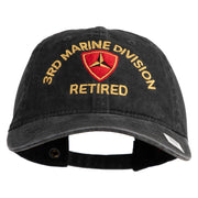 3rd Marine Division Retired Embroidered Washed Solid Pigment Dyed Cotton Twill Brass Buckle Cap - Black OSFM