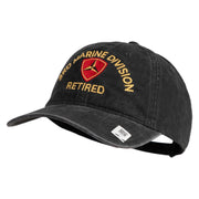 3rd Marine Division Retired Embroidered Washed Solid Pigment Dyed Cotton Twill Brass Buckle Cap - Black OSFM