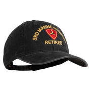 3rd Marine Division Retired Embroidered Washed Solid Pigment Dyed Cotton Twill Brass Buckle Cap - Black OSFM