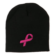 Pink Ribbon Breast Cancer Embroidered Short Beanie