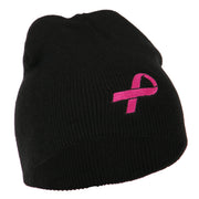 Pink Ribbon Breast Cancer Embroidered Short Beanie