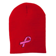 Pink Ribbon Breast Cancer Embroidered Short Beanie