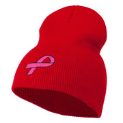 Pink Ribbon Breast Cancer Embroidered Short Beanie