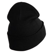 Gold Star of David Iron on Patched 12 Inch Long Knitted Beanie - Black OSFM
