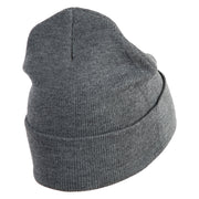 Black Belt Embroidered Iron on Patched 12 Inch Long Knitted Beanie - Dark Grey OSFM