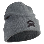 Black Belt Embroidered Iron on Patched 12 Inch Long Knitted Beanie - Dark Grey OSFM