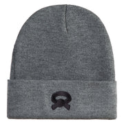 Black Belt Embroidered Iron on Patched 12 Inch Long Knitted Beanie - Dark Grey OSFM