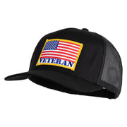 USA Flag Veteran Gold Edge Patched Solid Cotton Twill 5 panel Mesh Back Cap - Black OSFM