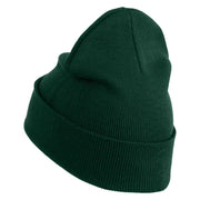 Gold Star of David Iron on Patched 12 Inch Long Knitted Beanie - Dark Green OSFM