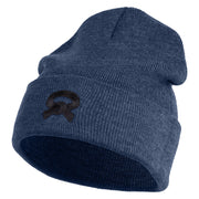 Black Belt Embroidered Iron on Patched 12 Inch Long Knitted Beanie - Navy OSFM