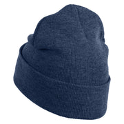 Black Belt Embroidered Iron on Patched 12 Inch Long Knitted Beanie - Navy OSFM