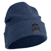 Black Belt Embroidered Iron on Patched 12 Inch Long Knitted Beanie - Navy OSFM