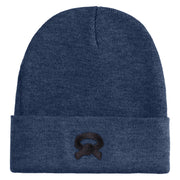 Black Belt Embroidered Iron on Patched 12 Inch Long Knitted Beanie - Navy OSFM