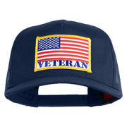 USA Flag Veteran Gold Edge Patched Solid Cotton Twill 5 panel Mesh Back Cap - Navy OSFM