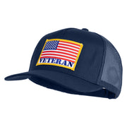 USA Flag Veteran Gold Edge Patched Solid Cotton Twill 5 panel Mesh Back Cap - Navy OSFM