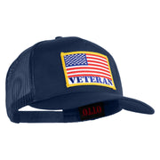 USA Flag Veteran Gold Edge Patched Solid Cotton Twill 5 panel Mesh Back Cap - Navy OSFM