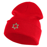 Gold Star of David Iron on Patched 12 Inch Long Knitted Beanie - Red OSFM