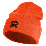Black Belt Embroidered Iron on Patched 12 Inch Long Knitted Beanie - Orange OSFM