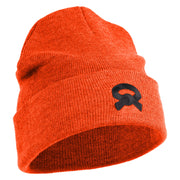 Black Belt Embroidered Iron on Patched 12 Inch Long Knitted Beanie - Orange OSFM