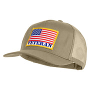 USA Flag Veteran Gold Edge Patched Solid Cotton Twill 5 panel Mesh Back Cap - Khaki OSFM