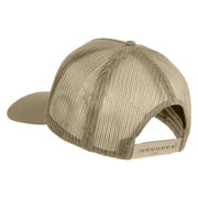 USA Flag Veteran Gold Edge Patched Solid Cotton Twill 5 panel Mesh Back Cap - Khaki OSFM
