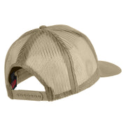 USA Flag Veteran Gold Edge Patched Solid Cotton Twill 5 panel Mesh Back Cap - Khaki OSFM