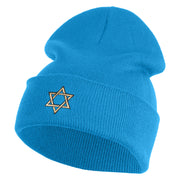 Gold Star of David Iron on Patched 12 Inch Long Knitted Beanie - Aqua OSFM
