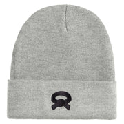 Black Belt Embroidered Iron on Patched 12 Inch Long Knitted Beanie - Heather Grey OSFM