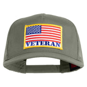 USA Flag Veteran Gold Edge Patched Solid Cotton Twill 5 panel Mesh Back Cap - Grey OSFM