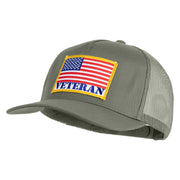 USA Flag Veteran Gold Edge Patched Solid Cotton Twill 5 panel Mesh Back Cap - Grey OSFM