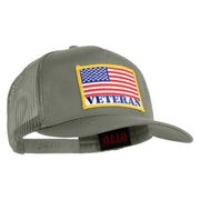 USA Flag Veteran Gold Edge Patched Solid Cotton Twill 5 panel Mesh Back Cap - Grey OSFM