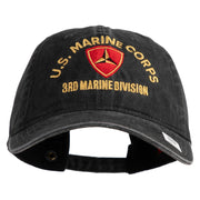 U.S. Marine Corps 3rd Marine Division Embroidered Washed Solid Pigment Dyed Cotton Twill Brass Buckle Cap - Black OSFM