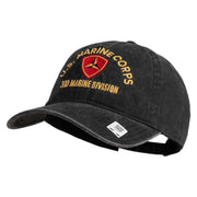 U.S. Marine Corps 3rd Marine Division Embroidered Washed Solid Pigment Dyed Cotton Twill Brass Buckle Cap - Black OSFM