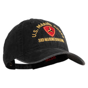 U.S. Marine Corps 3rd Marine Division Embroidered Washed Solid Pigment Dyed Cotton Twill Brass Buckle Cap - Black OSFM
