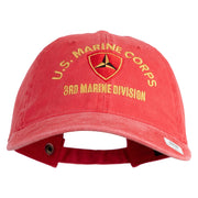 U.S. Marine Corps 3rd Marine Division Embroidered Washed Solid Pigment Dyed Cotton Twill Brass Buckle Cap - Red OSFM