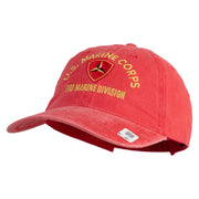 U.S. Marine Corps 3rd Marine Division Embroidered Washed Solid Pigment Dyed Cotton Twill Brass Buckle Cap - Red OSFM