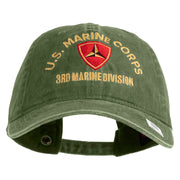 U.S. Marine Corps 3rd Marine Division Embroidered Washed Solid Pigment Dyed Cotton Twill Brass Buckle Cap - Olive OSFM